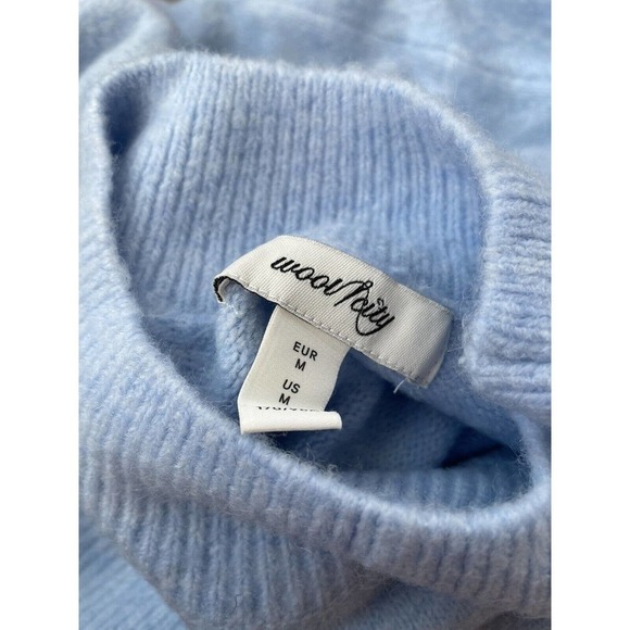 Wool City Blue Sweater M Boxy Mock Neck Soft Balloon Sleeve - Picture 5 of 6